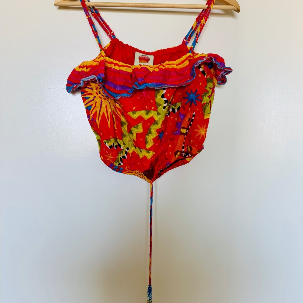 FARM Rio Red and Yellow Patterned Crop Top